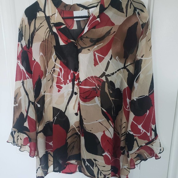 Alfred Dunner Brown and Red leaves button up blouse size 12 - Picture 1 of 2